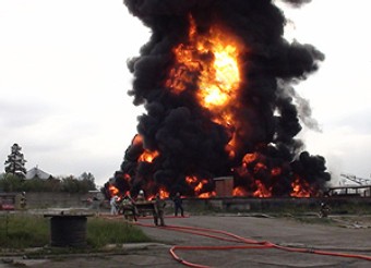 Пожар в резервуаре в городе Ангарске